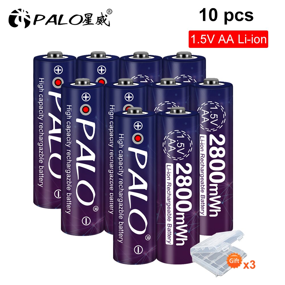 Palo 1.5V Aa Batterij 2800Mah Li-Ion Aa Batterij Oplaadbare Aa Batterieria Li-Ion Oplaadbare Batterij Batterijen: 10pcs