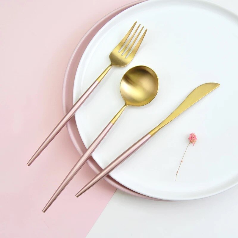 Roze Goud Serviesje 304 Roestvrij Staal Westerse Bestek Keuken Voedsel Servies Vork Mes Scoop Zilverwerk Set