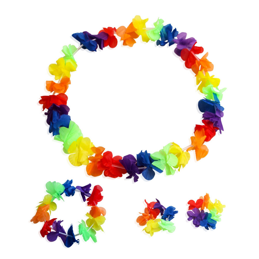 4 stk/sett sommer hawaii blomsterkjede hawaii blomst pannebånd armbånd leis hawaii kranser strandfest dekorasjon: Stil 3 no12