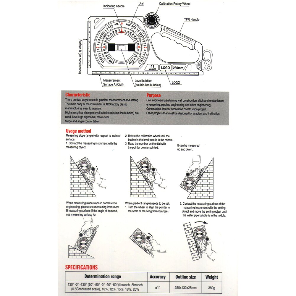 Multi-functional Protractor Angle Finder Slope Scale Level Measuring Instrument with Magnetic Base High Precision Measuring Tool