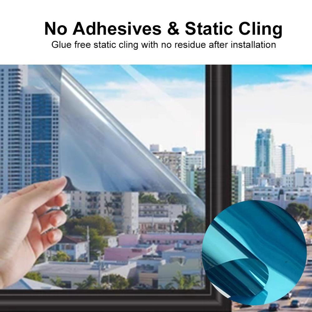 One Way Mirror Window Film Daytime Privacy Static Non-Adhesive Decorative Heat Control Anti UV Window Tint for Home Office FD