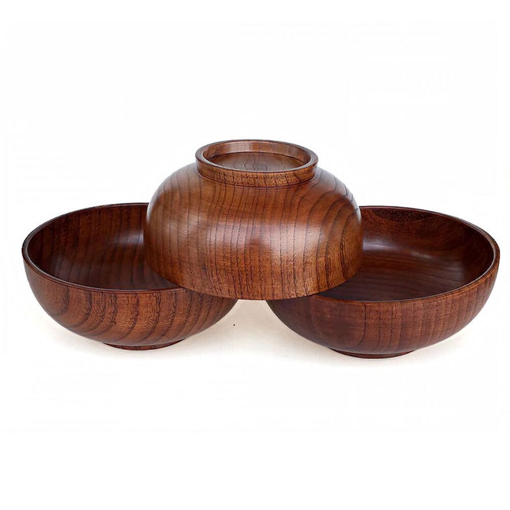 Cuenco de madera de estilo japonés para niños, Bol para arroz o sopa, ensalada, contenedor de alimentos, tazón grande y pequeño, vajilla, utensilios de madera, 1 ud.