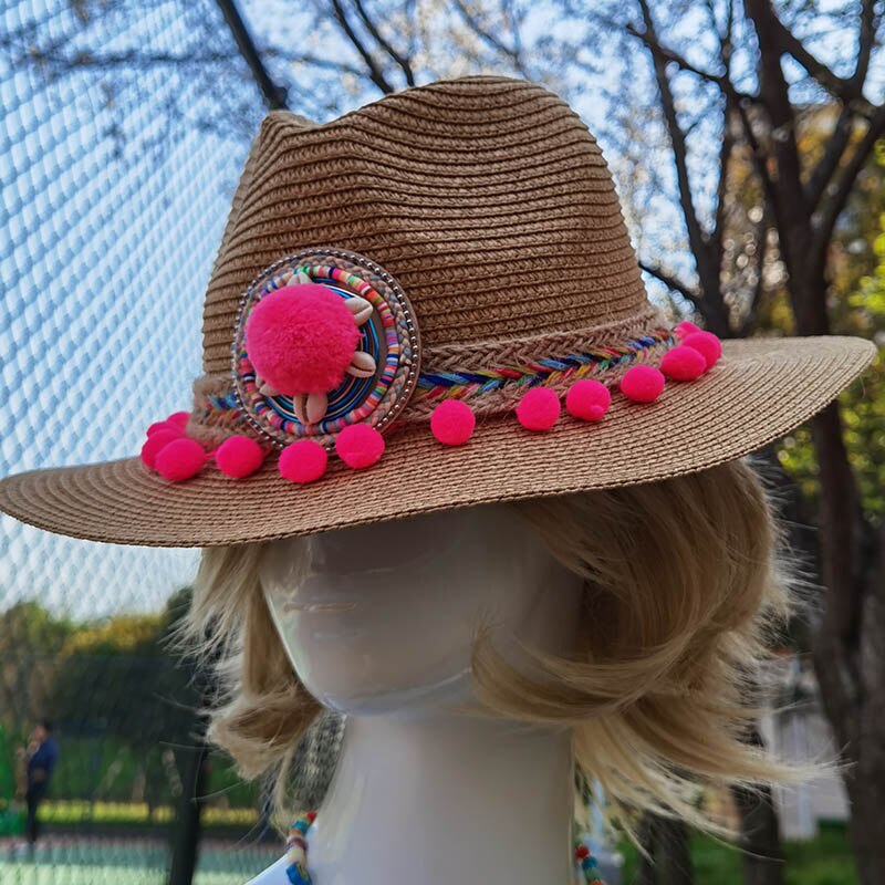 Spring style Women artificial Straw Hat Winter Autumn Wide Woman Panama Sombrero Cap for Party Go to Beach: color1
