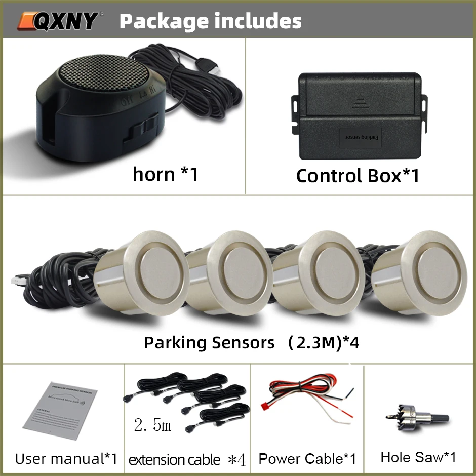 Front Parking Sensor Kit Auto Parktronic Vehicle Assistant System Buzzer Alarm Volume Can be Adjusted Universal: Gold