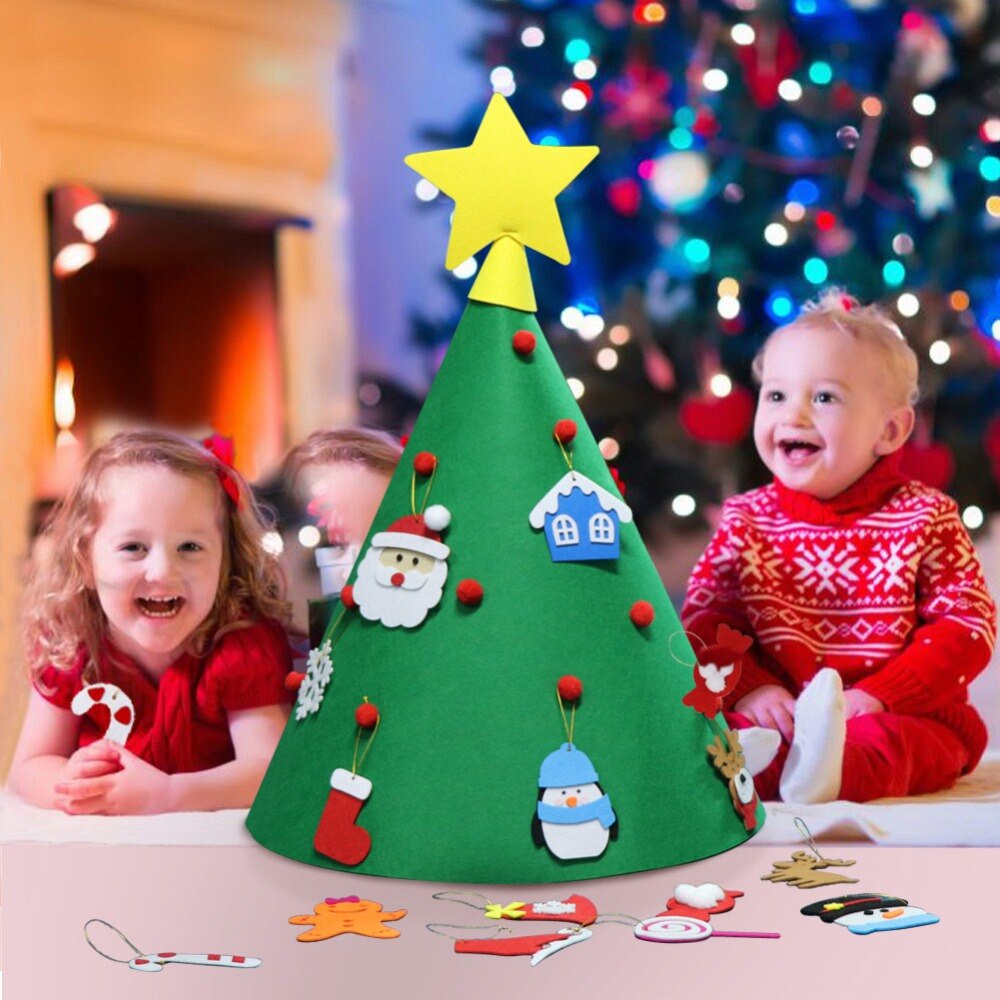 Bricolage feutre arbre de noël nouvel an enfants jouets arbre artificiel tenture murale ornements décoration de noël pour la maison