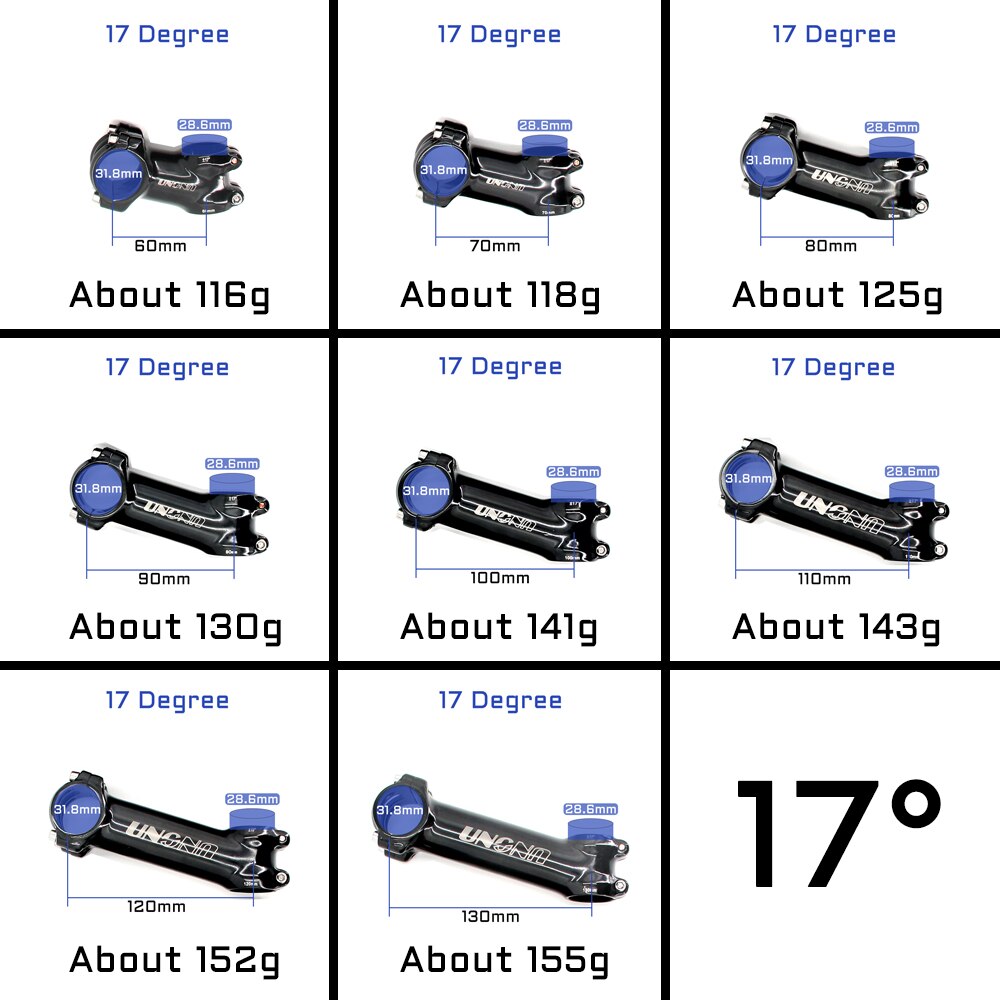 UNO Stem 7 Degree Bicycle Stem Road 17 Degree Ultralight Stem MTB 31.8mm Bicycle Handlebar Stem 35 Degree 60-130mm Kalloy Stem