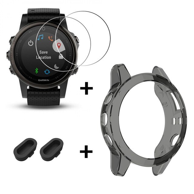 Soft Protective Case For Garmin Fenix 6 6s 6x Pro Dust Plug Watch 9H Screen Protector For Fenix 6 6S 6X Pro Flexible Glass Film: Black / Fenix 6x 6xPro
