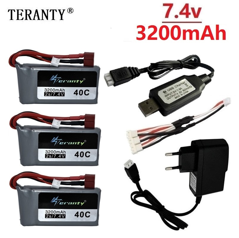 7.4v 3200mah Lipo batterie pour Wltoys 12428 12423 RC quatre roues RC véhicule voiture 1500mAH 7.4v batterie Feiyue 03 Q39 RC partie chargeur