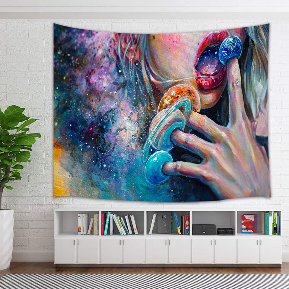 Surreal Oil Painting Sexy Girl on Fantasy Galaxy Tapestry Wall Hanging