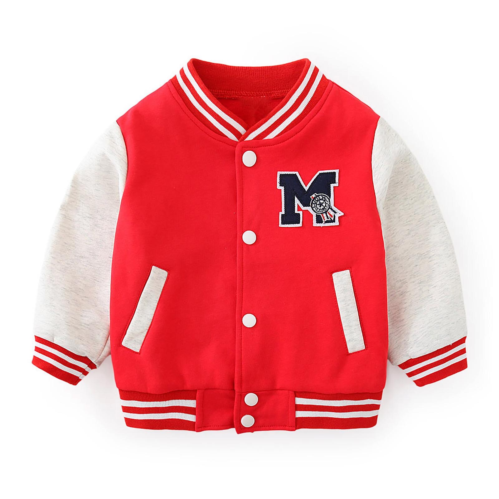 Tiaobug Kids Baseball Uniform Meisjes En Jongens Jas Sportkleding Druk Knoppen Sluiting Kleur Blok Patchwork Zomer Sport Jas: Red / 90