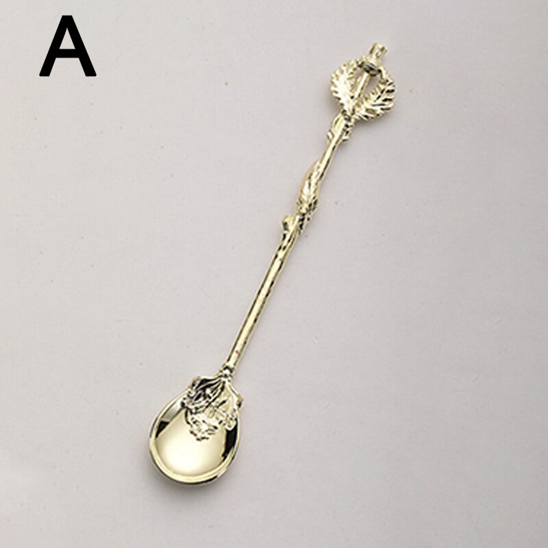 Vintage Crystal Retro Coffee Tea Spoon Carved Flower Small Spoonful Dessert Spoons Afternoon Tea Little Tableware Supplies: A