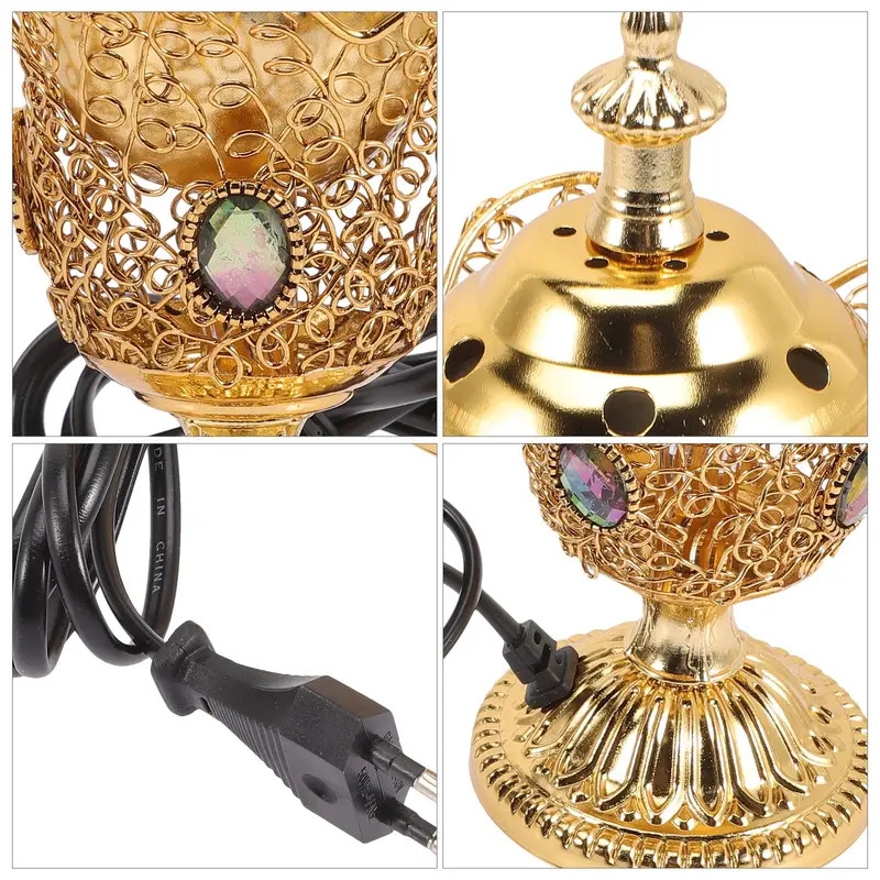 Metall innendørs brenner fra midtøsten kirke elektrisk røkelseskar metallbrenner vintage sandeltrebrenner (eu-plugg)
