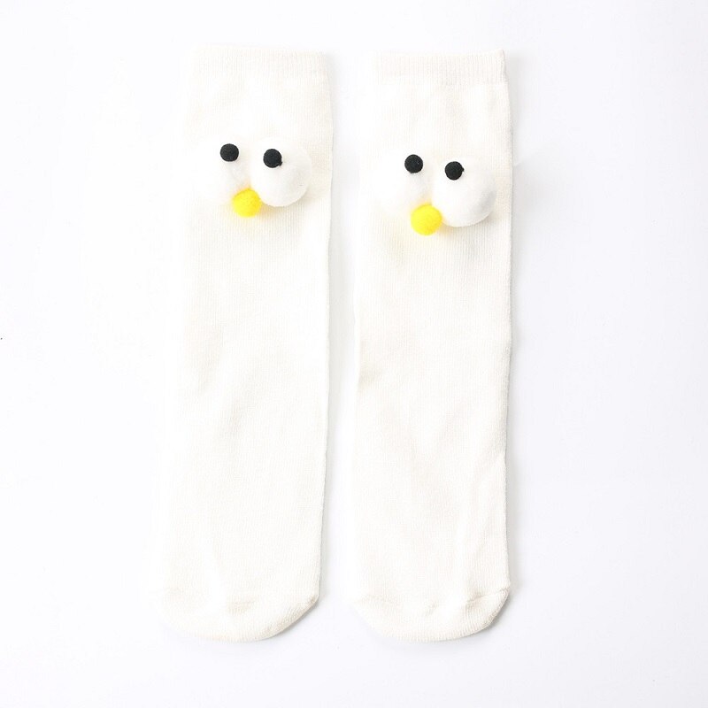 Meias de bebê longas de algodão para desenho de olho grande para infantil meninas socks for girl: Branco
