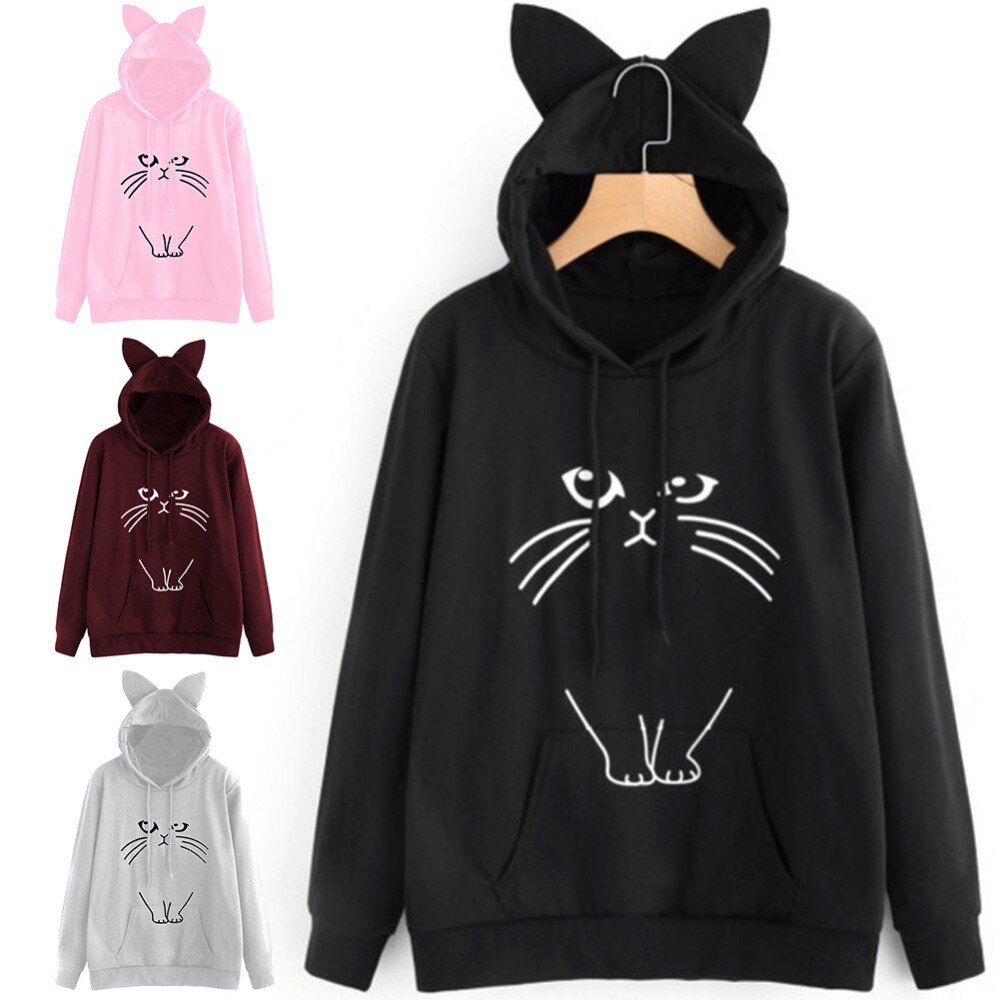 Snygga hoodies rosa varm kattmönster bekväm långärmad huva med huva för kawaii sweatshirt gravid #295800