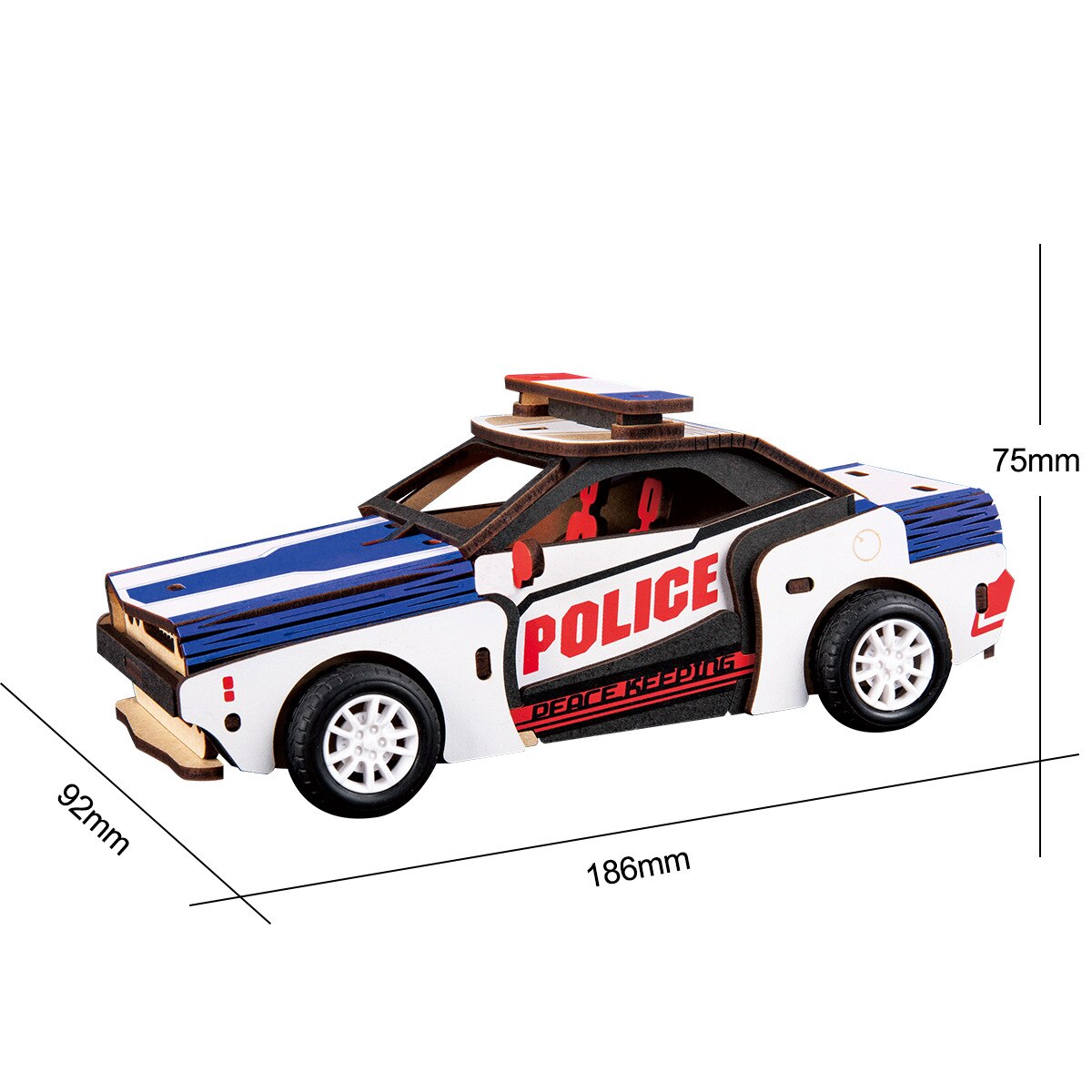 3d Drie-Dimensionale Puzzel Houten Auto Inertiële Pull Back Auto Model Handgemaakte Glijden Speelgoed Auto: police car