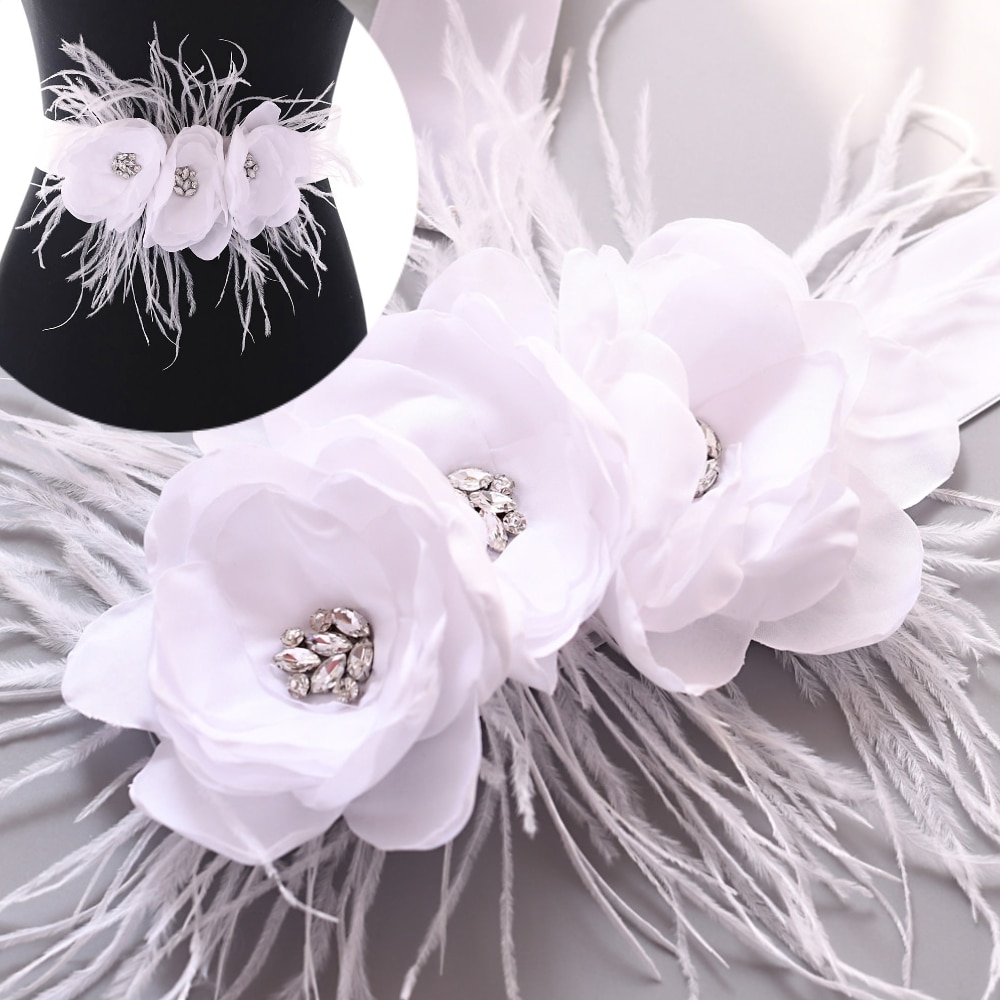 TOPQUEEN Weiß Blume Schärpe Gürtel für Kleid Für Hochzeit Zubehör Blume Gürtel für hochzeit Braut Gürtel mit Tuch Blume S438
