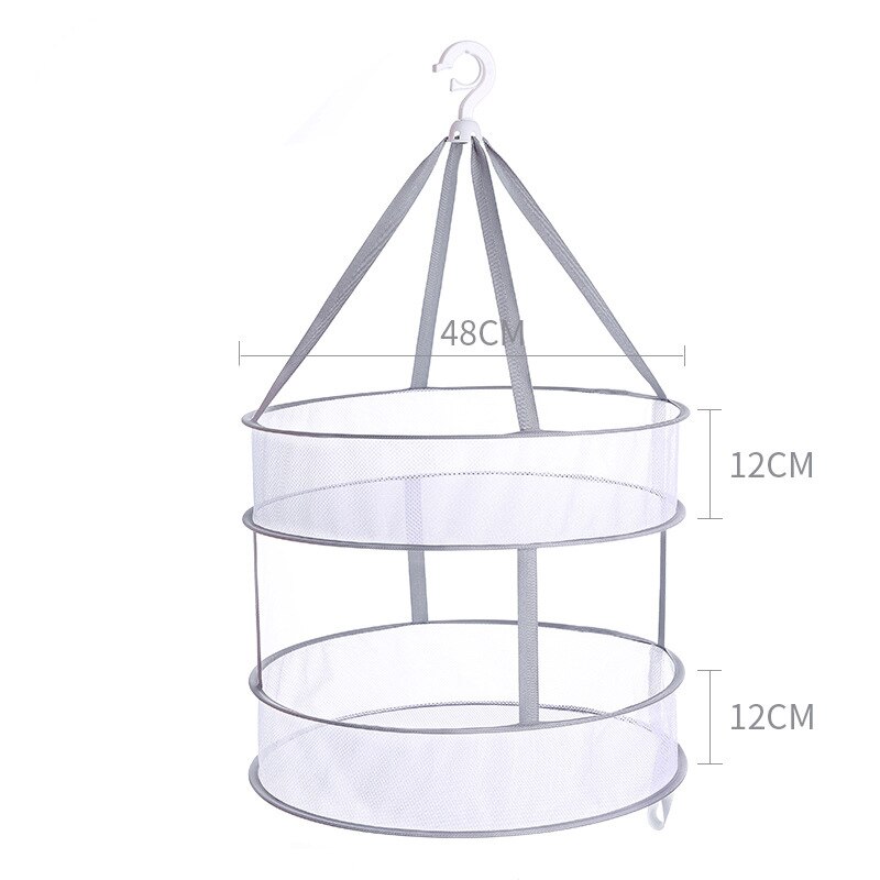 Grey Double-Layer Clothes Drying Net Collapsible Windproof Clothes Basket Polyester Breathable Dry Socks Drying Rack Laundry: 48cm 2 layers