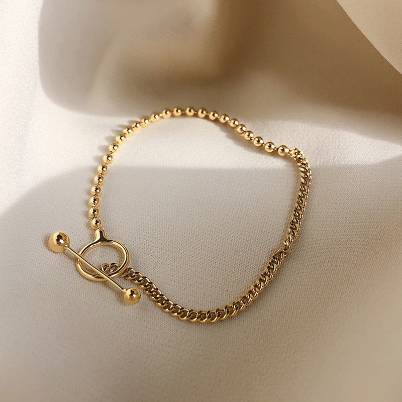 925 Sterling Zilveren Asymmetrische Bead Chain Geometrische Armband Voor Vrouwen Goud Ot Sluiting Armband Sieraden S-B445