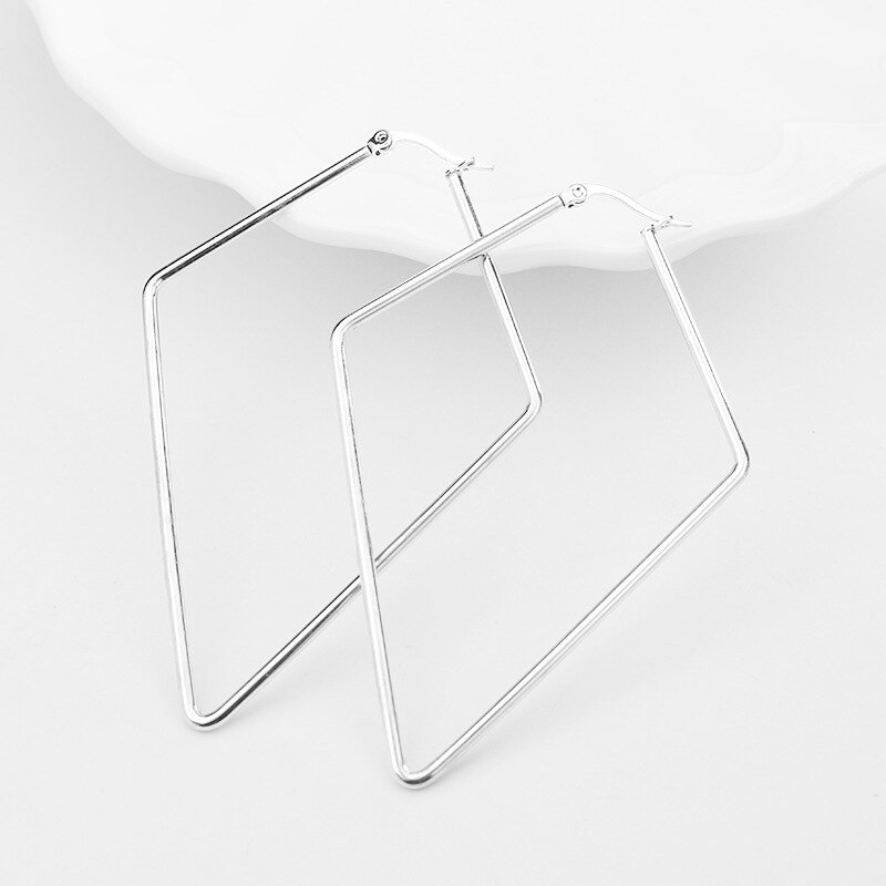 Stainless Steel Geometric Big Hoop Earrings for Women 30/40/50/60mm Simple Square Sleeper Earring Jewelry