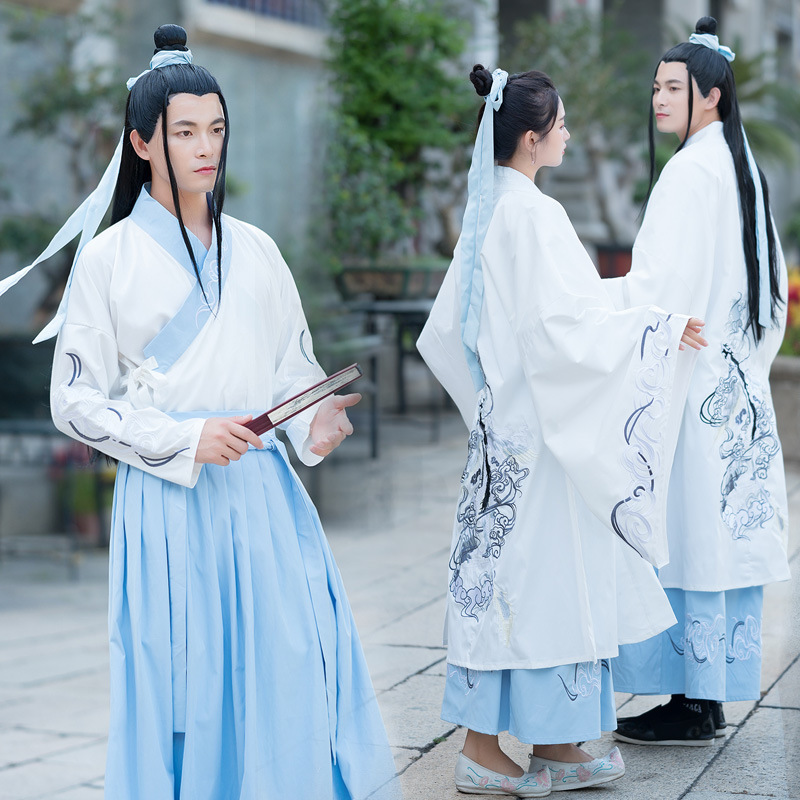 Borduurwerk Dans Kostuums Hanfu Vrouwen Mannen Chinese Festival Outfit Folk Fee Jurk Zangers Rave Prestaties Kleding DC3433