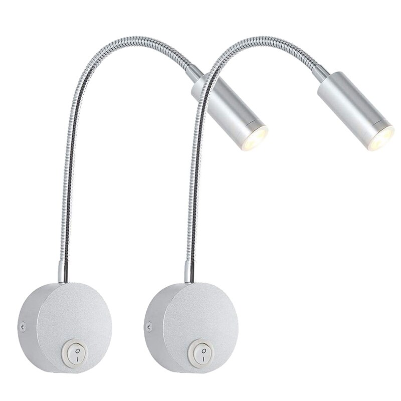 2 Stuks Dc 12V Leeslamp Met Usb Poort Opladen, Rv Interieur Verlichting, flexibele Led Armaturen (Zilver)