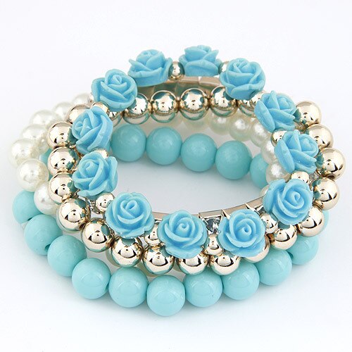 Kymyad – bracelet élastique pour femme, Bijoux d&#39;été, perles, fleurs, Bracelets pour femme, Bracelets porte-bonheur: blue