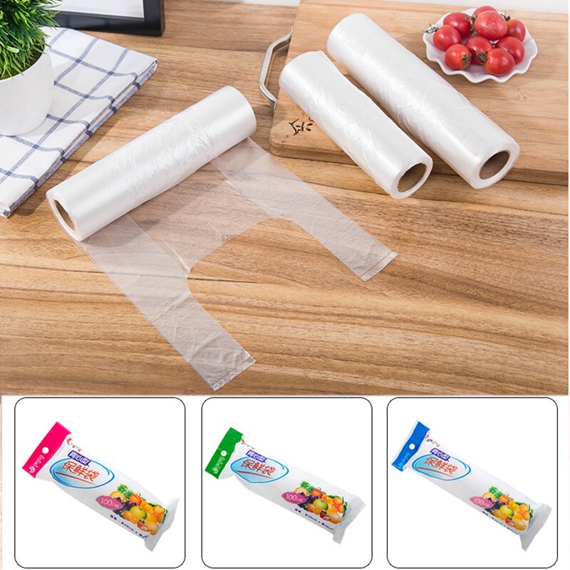 100 PCS Vest Style Food Preservation Bag Refrigerator Point-breaking Portable Food Bag Disposable Thickened Hand Tear Bag