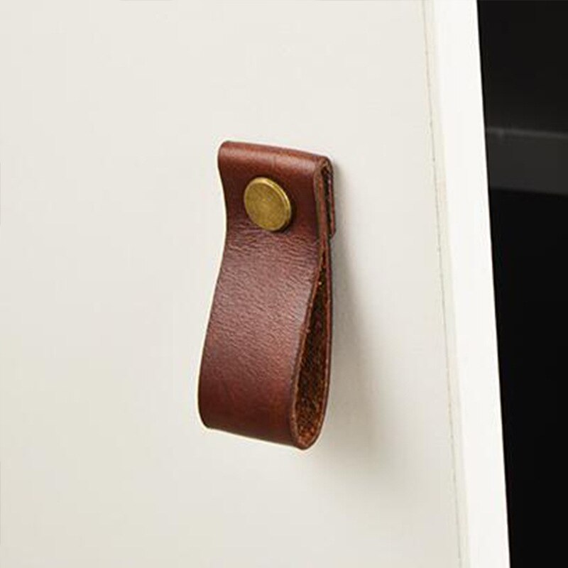 Handmade Leather Pull Handle Europe Style Soft Minimalist Door Cupboard Drawer Kitchen Cabinet Dresser Knobs Furniture Hardware