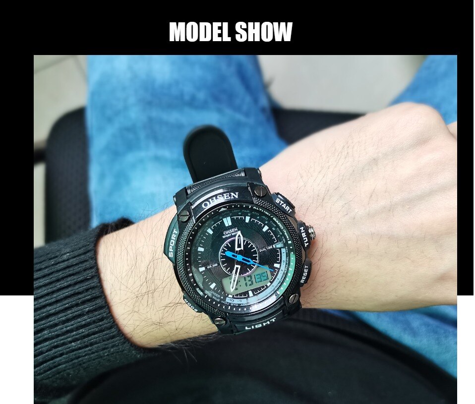 Ohsen Digitale Quartz Heren Mode Horloges Mannelijke Rubber Band Zilver Lcd Waterdichte Sport Cool Horloges Relogio Masculino