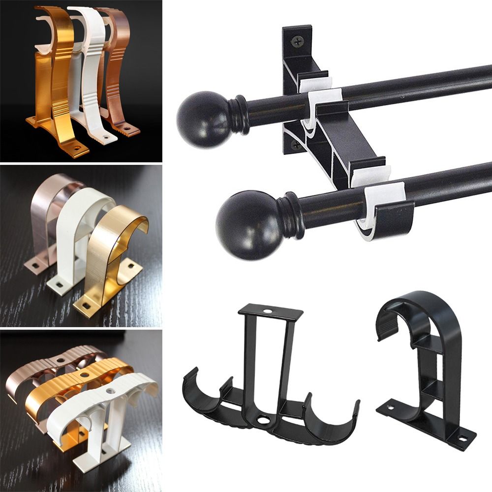 1Pcs Aluminum Alloy Rod Support Clamp Single Double Hang Curtain Rod Bracket Fixing Clip Furniture Hardware Crossbar Hanger Hook
