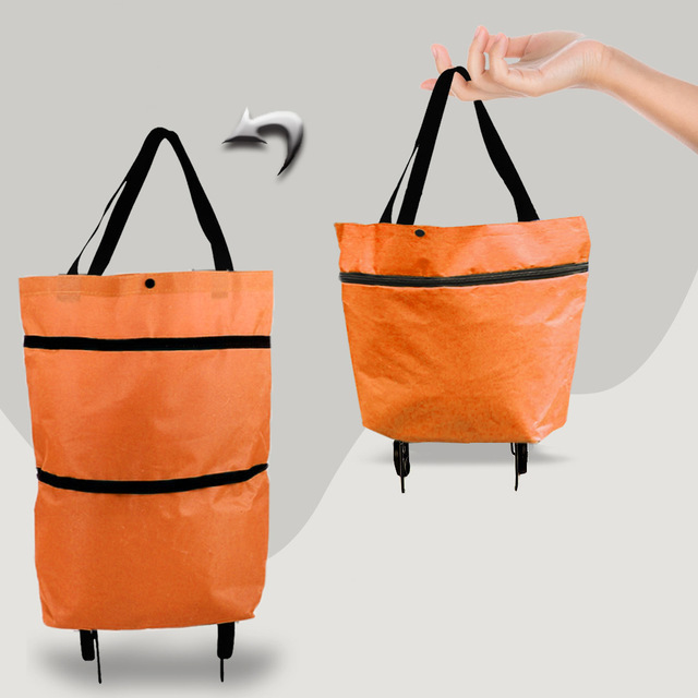 Folding Shopping Bag On Wheels Bag Food Shopping Organizer Trolley Bag Fruit Vegetables Shopping Cart Organizer Portable Bag: Clear