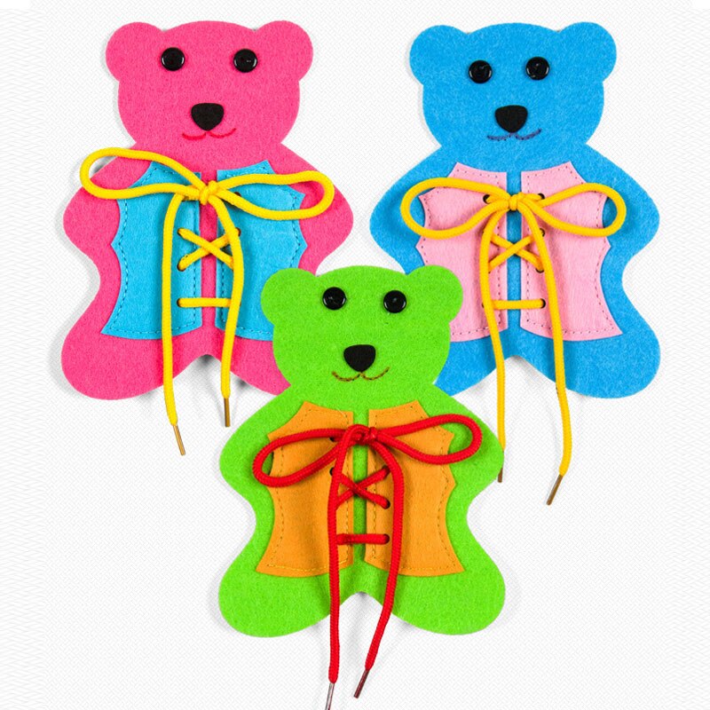 Materiales de fieltro para manualidades, juego de rompecabezas de 14x18cm, 1 pieza, no tejida, aprender a atar zapatos, tela de fieltro, oso pequeño