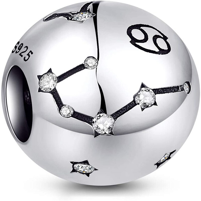 Codemonkey original sterling silber 925 sternbild-zodiak-rundperlen 12 passend für original 3mm armbandanhänger, cmc 1218: Krebs -4