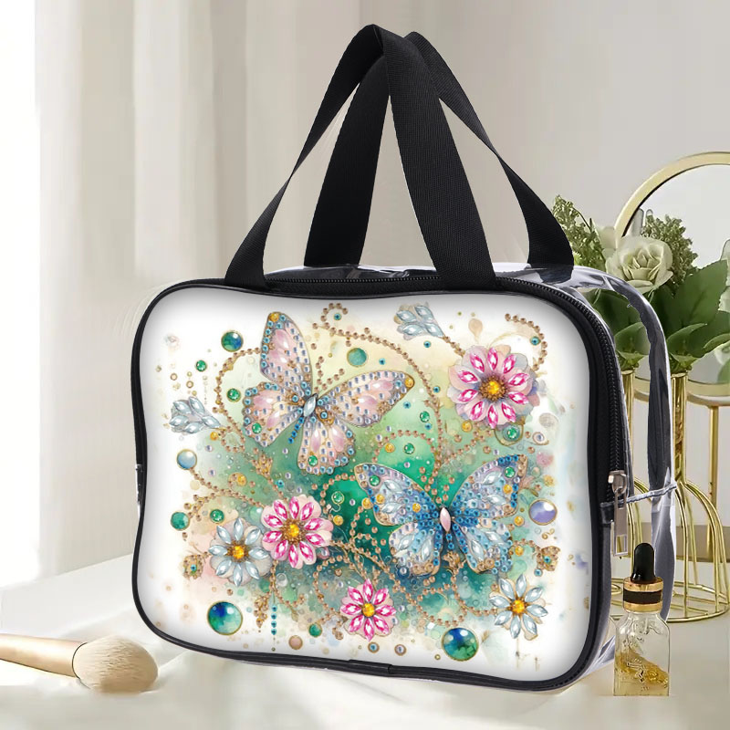 Bolsas de mano con pintura de diamantes y flores DIY para mujer, bolsas de cosméticos de PVC para viaje, bolso transparente para de uso diario, 1 ud.: Morado