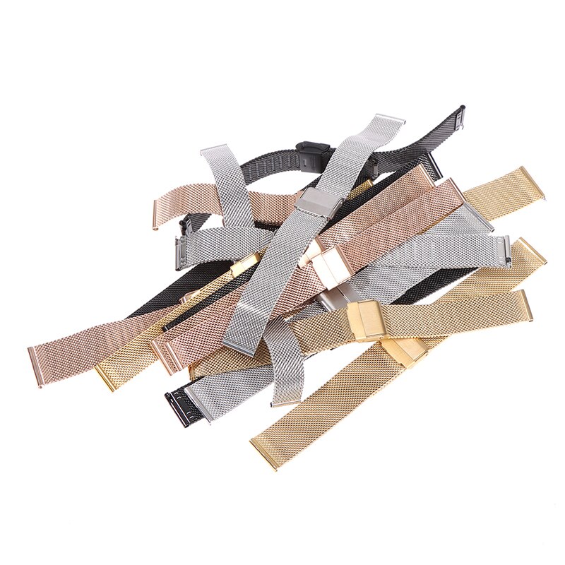 14mm 16mm 18mm 20mm milan net riemhorloge met roestvrijstalen band, webbing polsband voor mannen en vrouwen