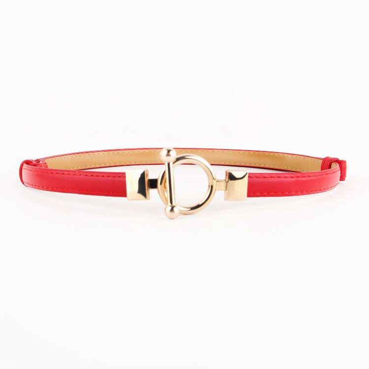 Cinturones de negro para mujer, cinturones finos ajustables de cuero de PU para mujer, círculo dorado con hebilla de aleación, vestido ceñido en la cintura cinturón de mujer: red color