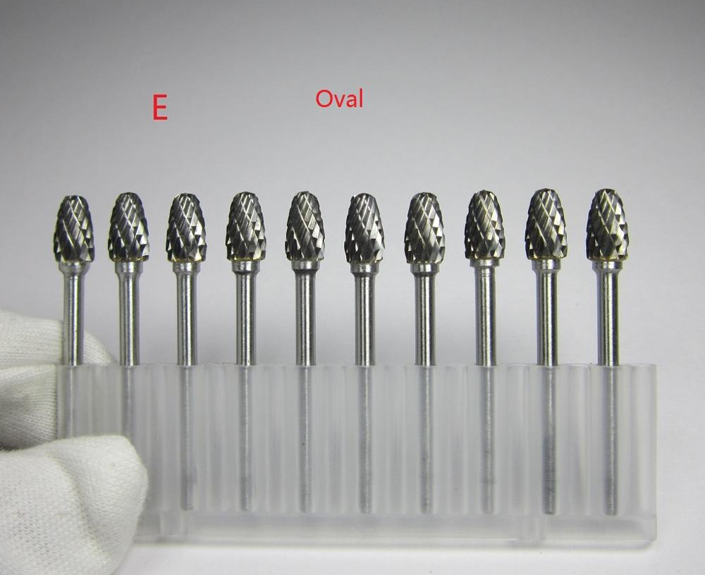 10 pièces tige 3mm tête 6mm carbure de tungstène fraises rotatives fichiers CNC moules accessoires pour le travail des métaux polissage meuleuse électrique: E shape
