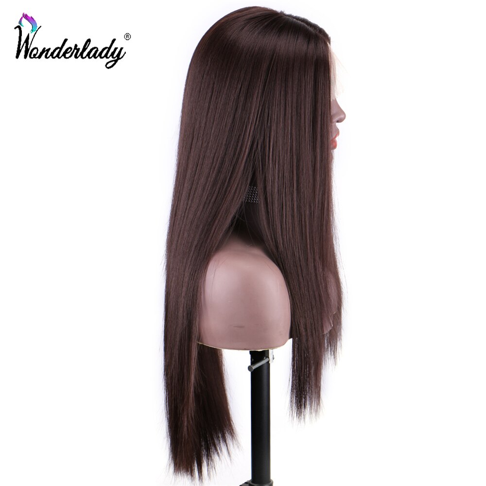 WonderLady-Peluca de encaje para mujer, pelo largo Yaki, sintético, liso, marrón y negro, frontal, color azul y morado