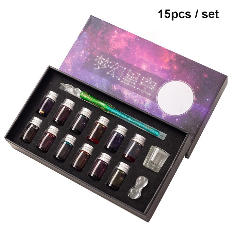 Innovative Handmade Crystal Glass Dip Pen Calligraphy Fountain Set Ink J99Store: 9