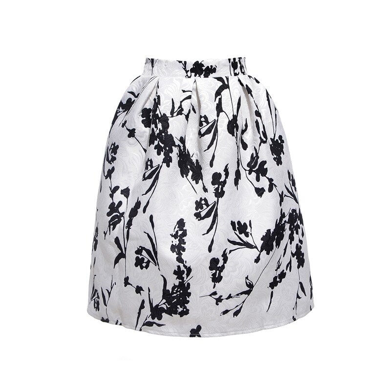 Sommer nederdele til piger med blomsterprint vintage afslappet plisserede nederdele til kvinder midi knælange retro nederdele teenager nederdele: Hvid