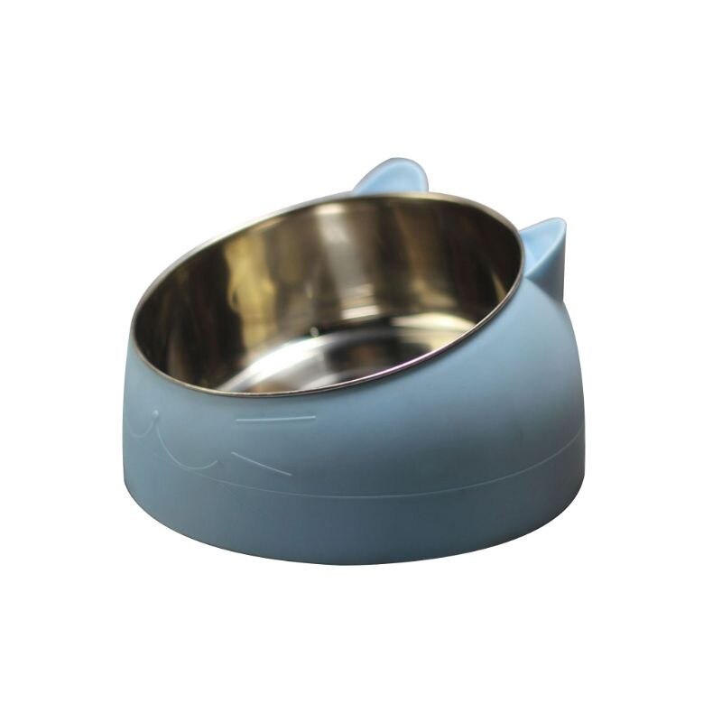 Rustfrit stål katte hundemadskål 15 ° skråt skridsikker beholder til kæledyrsredskaber  k1mf: Blå