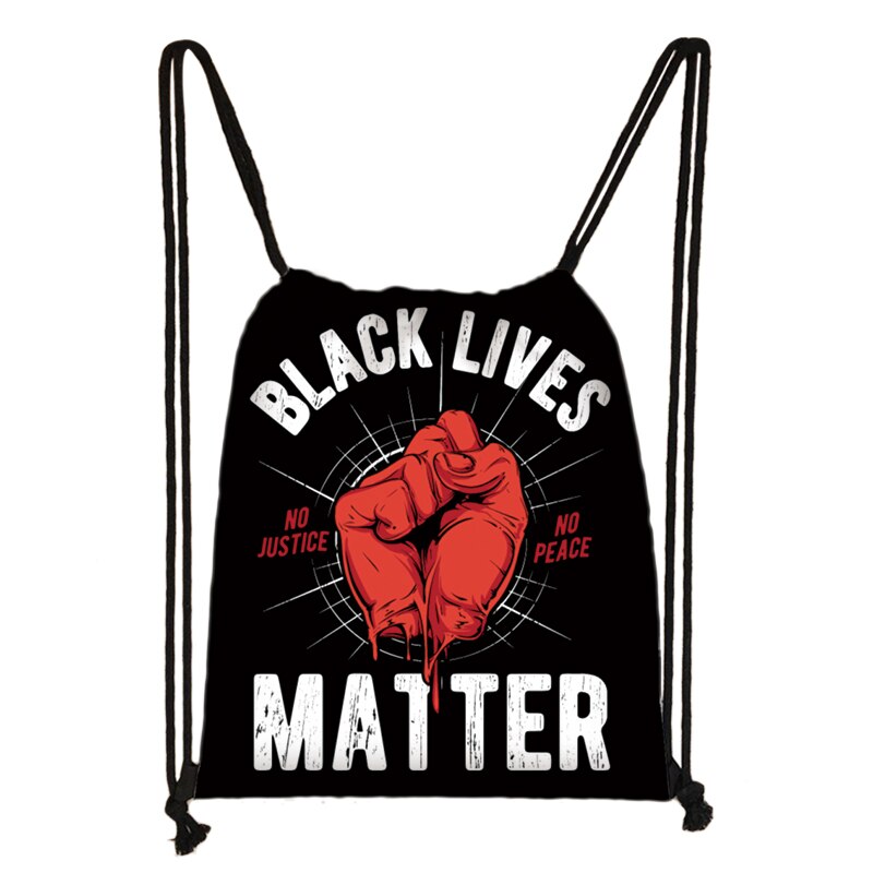 Black Lives Matter Letter Print Drawstring Bag Afro Black Women Backpack American Africa Ladies Storage Bag Cute Travel Bags: skdblacklive04