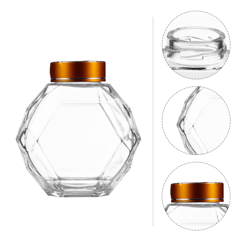 4pcs Clear Honey Jar Kitchen Honey Jar Glass Honey Bottle Bee Honey Jar: Golden