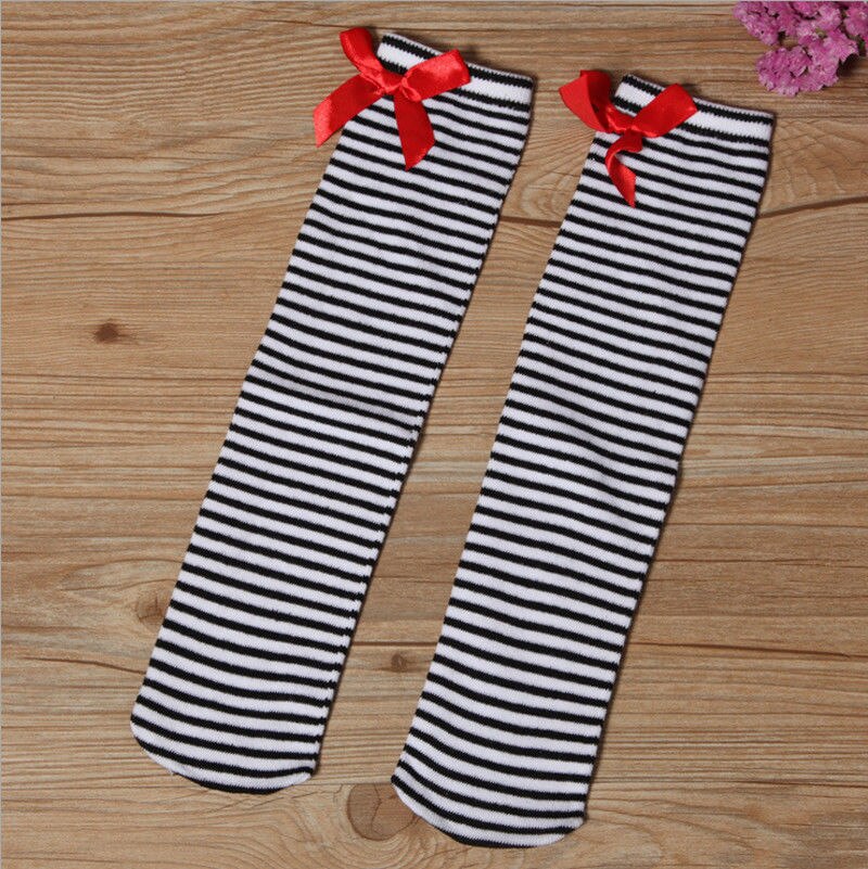 Babymeisje peuter kinderen kniehoge katoenen panty's strik kant ruche kousen 1-8y voor babymeisjes: D