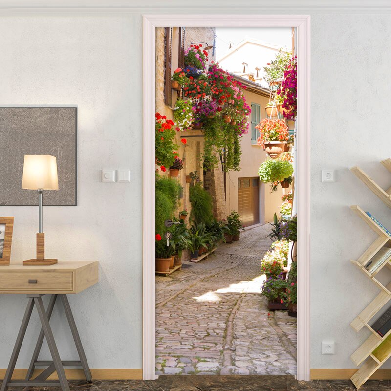 3d europeisk gateutsikt tapet for dør pvc selvklebende vanntett fotovegg dørklistremerke kafé restaurant dør veggmaleri papir: 77 x 200cm