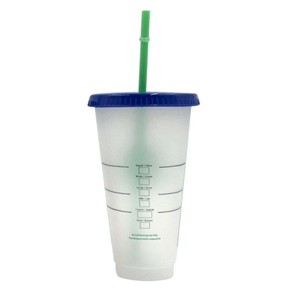 Copo de café colorido dos pp plásticos sensíveis à temperatura reusável dos copos da bebida fria em mudança da cor com tampas e canudos 600-710ml: WHITE