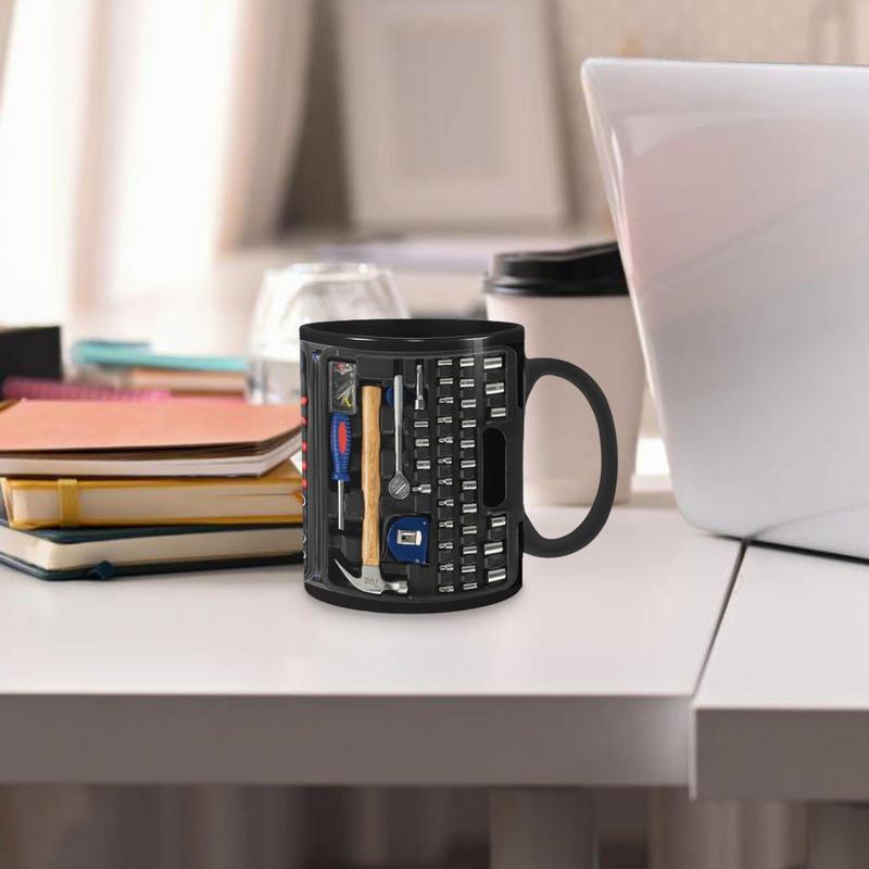 Taza negra mecánica, taza de café de cerámica negra para mecánica, caja de herramientas grande, taza de café, taza de té para whisky, cerveza, jugo, sopa, agua
