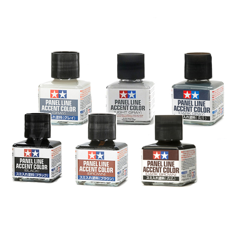 Tamiya 87131-87199 40ml panel linje accent farve sort/brun/grå/mørk brun/lyse grå/mørk grå model hobby modellering maling