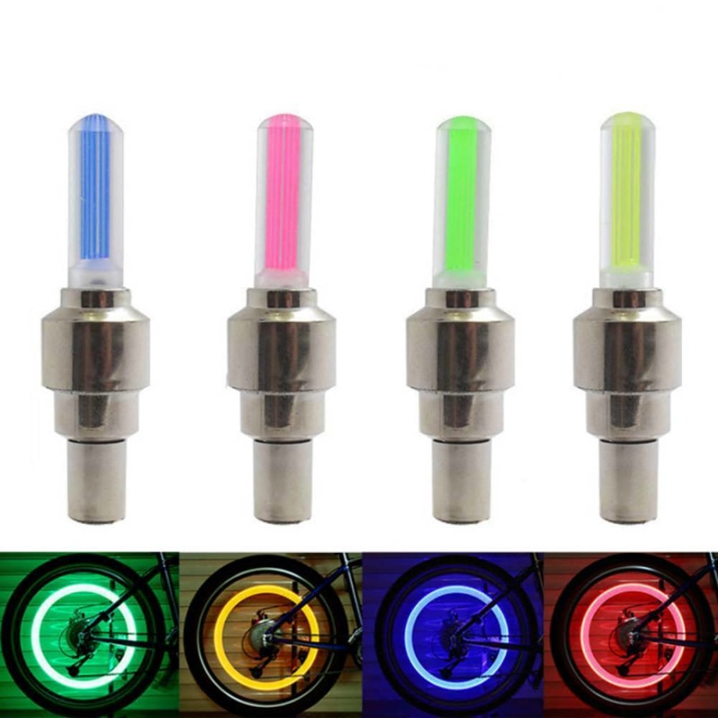 Luz LED para bicicleta, 2 uds., tapa de válvula de neumático, Flash para bicicleta de montaña, Ciclismo de Carretera, luces de rueda, cubierta de lámpara de LED neón