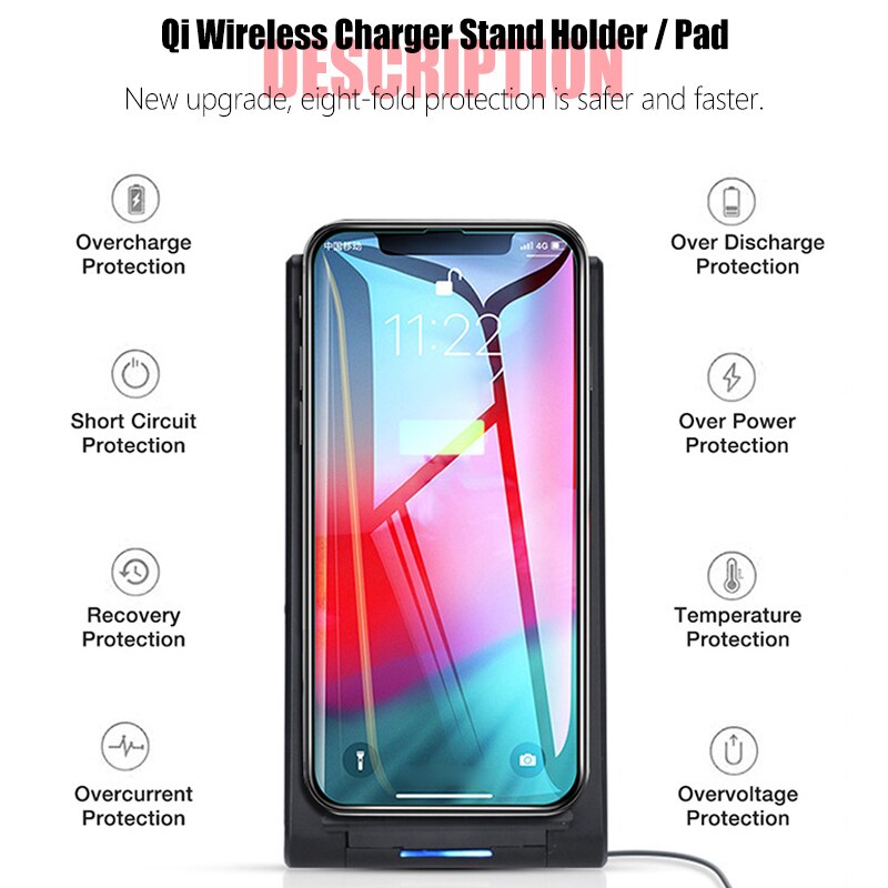 Qi Draadloze Oplader Stand 15W Snel Opladen Voor Huawei Mate 20 Pro Samsung Note 10 Draadloze Lading Pad Voor iphone 11 Pro X Xs Xr